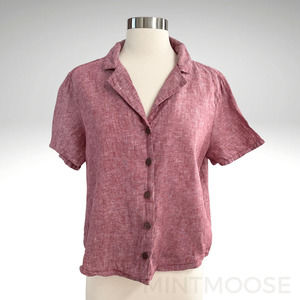 RACHEL ZOE Linen Red Button Up Short Sleeve Top Size Medium
